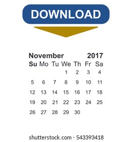 November 2017 Calendar Icon Vector flat design style