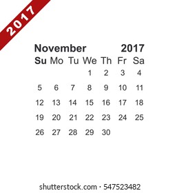 November 2017 Calendar Icon Vector flat design style
