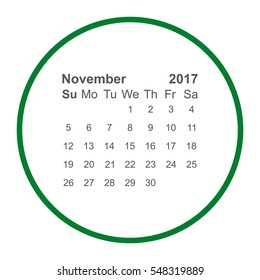 November 2017 Calendar Icon Vector flat design style