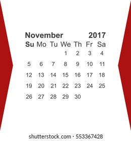November 2017 Calendar Icon Vector flat design style