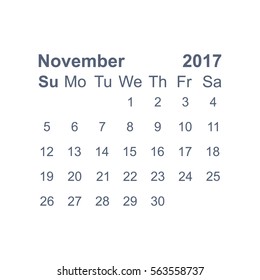 November 2017 Calendar Icon Vector flat design style