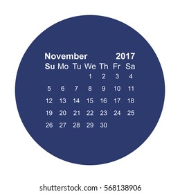 November 2017 Calendar Icon Vector flat design style