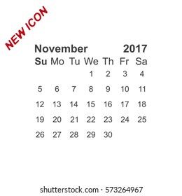 November 2017 Calendar Icon Vector flat design style