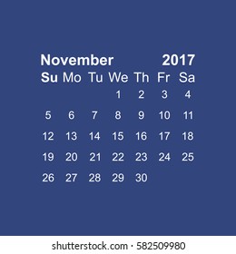 November 2017 Calendar Icon Vector flat design style