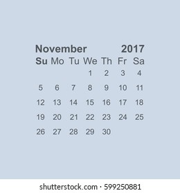 November 2017 Calendar Icon Vector flat design style