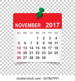 November 2017. Calendar vector illustration