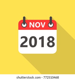 November 2018 calendar flat style icon with long shadow.