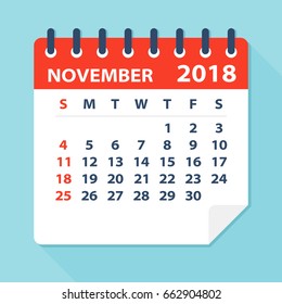 November 2018 Calendar Leaf - Flat Vector Illustration