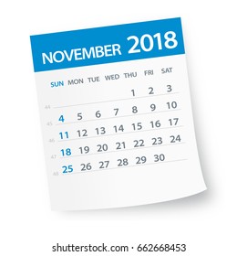 November 2018 Calendar Leaf - Vector Illustration