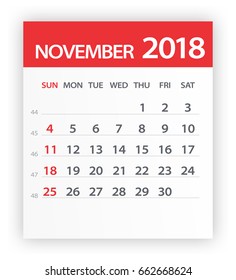 November 2018 Calendar Leaf - Vector Illustration