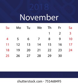 November 2018 calendar popular blue premium for business