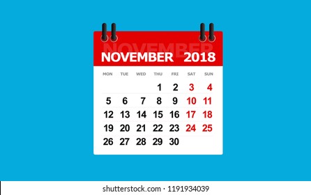 november 2018 calendar vector isolated blue background