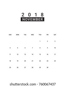 November 2018 desk calendar vector illustration, simple and clean design.