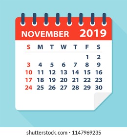 November 2019 Calendar Leaf - Illustration. Vector graphic page