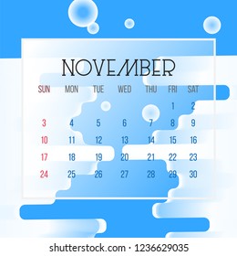 November 2019 Calendar Leaf - Illustration. Vector graphic page with abstract background blue color