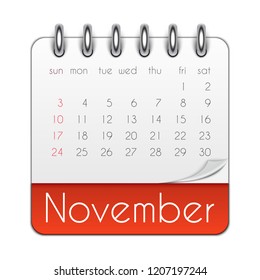 November 2019 Calendar Leaf Template Vector Illustration EPS10