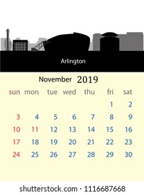 November 2019 United States calendar with Arlington city skyline