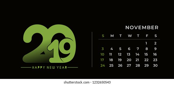 November 2019 year vector calendar / 2019 calendar design / 2019 calendar vertical -Vector Design