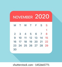 November 2020 Calendar Leaf - Illustration. Vector graphic page