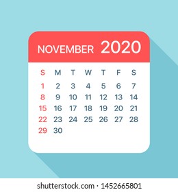 November 2020 Calendar Leaf - Illustration. Vector graphic page