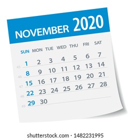 November 2020 Calendar Leaf - Illustration. Vector graphic page