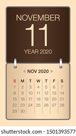 November 2020 monthly calendar vector illustration, simple and clean design. 