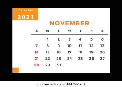 November 2021 calendar with black background colors