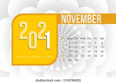 November 2021 Calendar Template Design with white Background. Week starts on Sunday. Calendar 2021 template Design Vector.