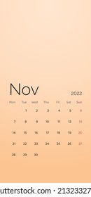 November 2022 calendar planner set for template corporate design week start on Monday. Vector
