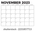 November 2023 Blank Modern Monthly Calendar Template Grid