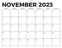 November 2023 Blank Modern Monthly Calendar Template Grid