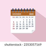  November 2023 Calendar Leaf. Calendar 2023 in flat style