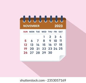  November 2023 Calendar Leaf. Calendar 2023 in flat style