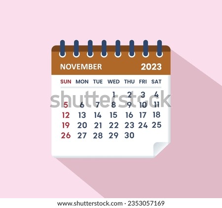  November 2023 Calendar Leaf. Calendar 2023 in flat style Foto stock © 