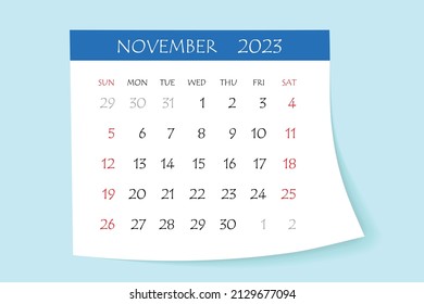 November 2023 Calendar Planner Corporate Week Stock Vector (Royalty