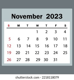  November 2023 calendar template is complete and can be changed