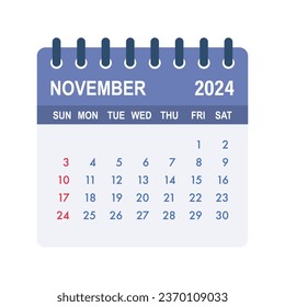 Hoja del Calendario de Noviembre de 2024. Calendario 2024 en estilo plano. Ilustración de material vectorial