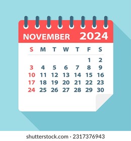 November 2024 Calendar Leaf - Illustration. Vector graphic page