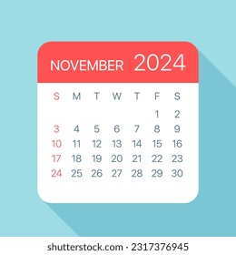November 2024 Calendar Leaf - Illustration. Vector graphic page