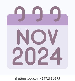 November 2024, Vektorgrafik Kalender. Flaches Symbol für isolierte Vektorgrafik.