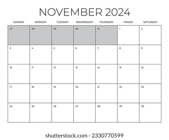 November 2024 Office Calendar, Blank Calendar Template, Home Office Monthly Planner, Letter Size Calendar