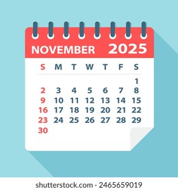 November 2025 Calendar Leaf - Illustration. Vector graphic page