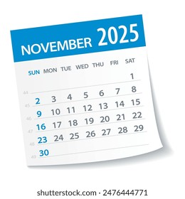 November 2025 Calendar Leaf - Illustration. Vector graphic page