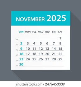 November 2025 Calendar Leaf - Illustration. Vector graphic page