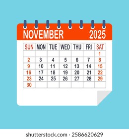 November 2025 calendar on blue background.