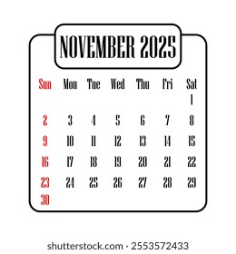 November 2025 calendar vector illustration - Powered by Shutterstock - Get 15% off with code: PIKWIZARD15
