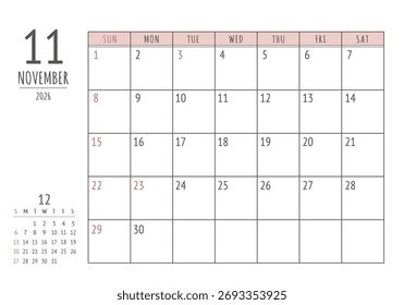 November 2026
Simple Write-In Calendar
