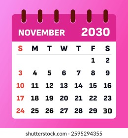 November 2030 calendar. Ideal for Thanksgiving planning, tracking important dates, and managing monthly goals