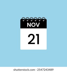 November 21 calendar reminder. 21st November Date Month calendar icon design template.