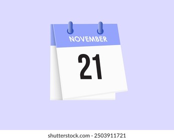 November 21 - calendar and Time planner. Daily Calendar Icon reminder. Vector Illustration.